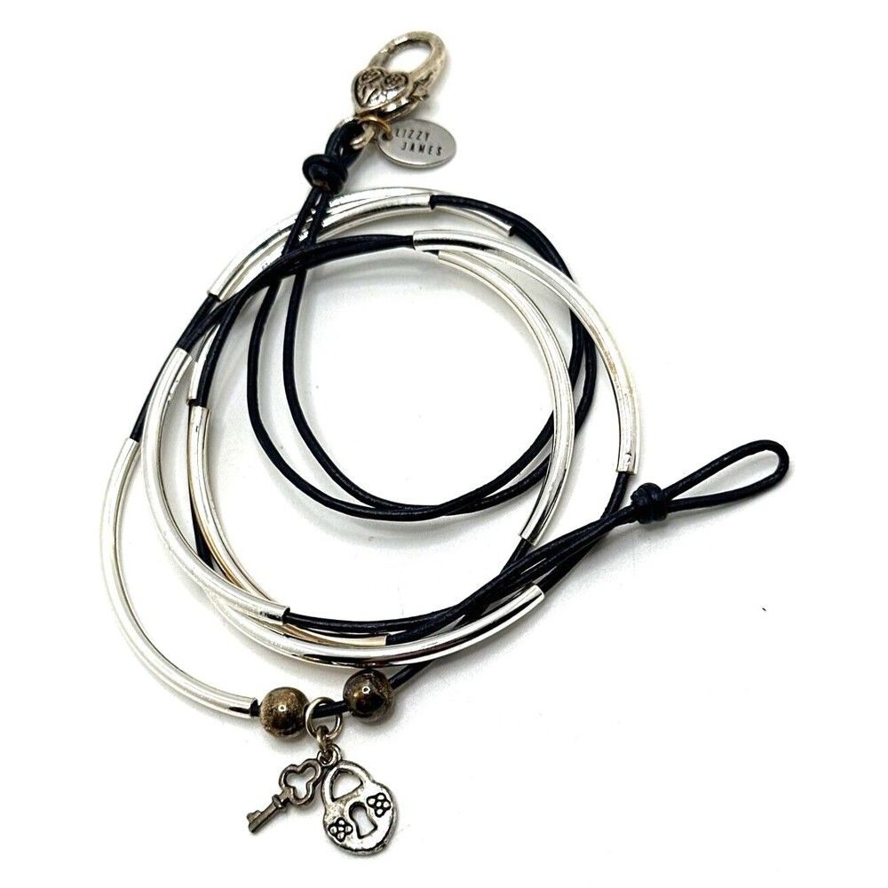 LIZZY JAMES Convertible Wrap Bracelet Necklace 21" Silver Tone Lock & Key Charms